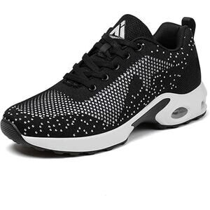 Mishansha Womens Size 7 Black White Air Cushion Running Sneakers Athletic Shoes